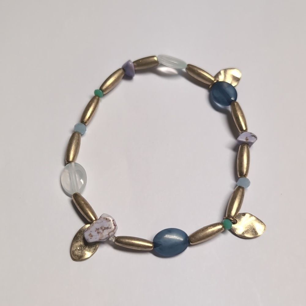 143 Gold and Blue Multicolor‎ Beaded Bracelet